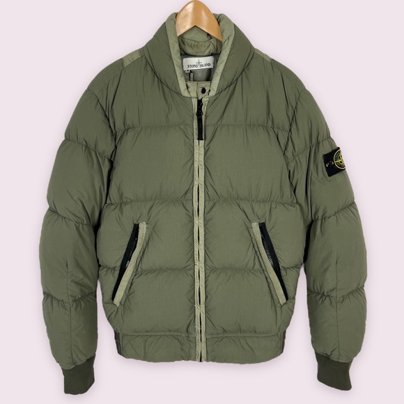 Stone Island Organic Feel Tela Ny Down Bomber Jacket Mens S Garment Dyed Fatigue